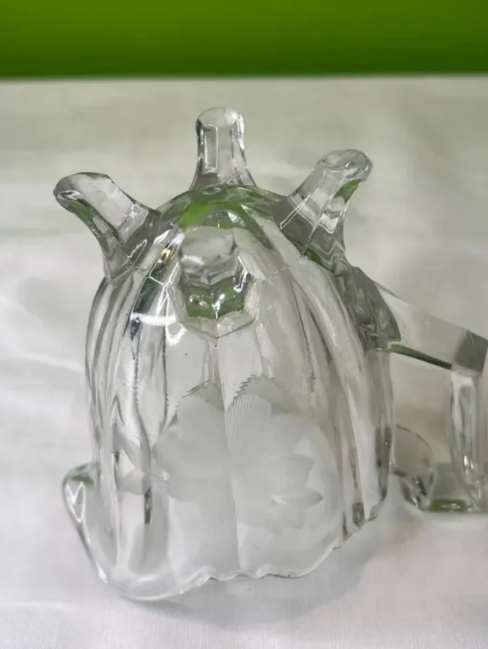Vintage Clear Cut Indiana Glass 4 Footed Creamer with Etched Floral Design